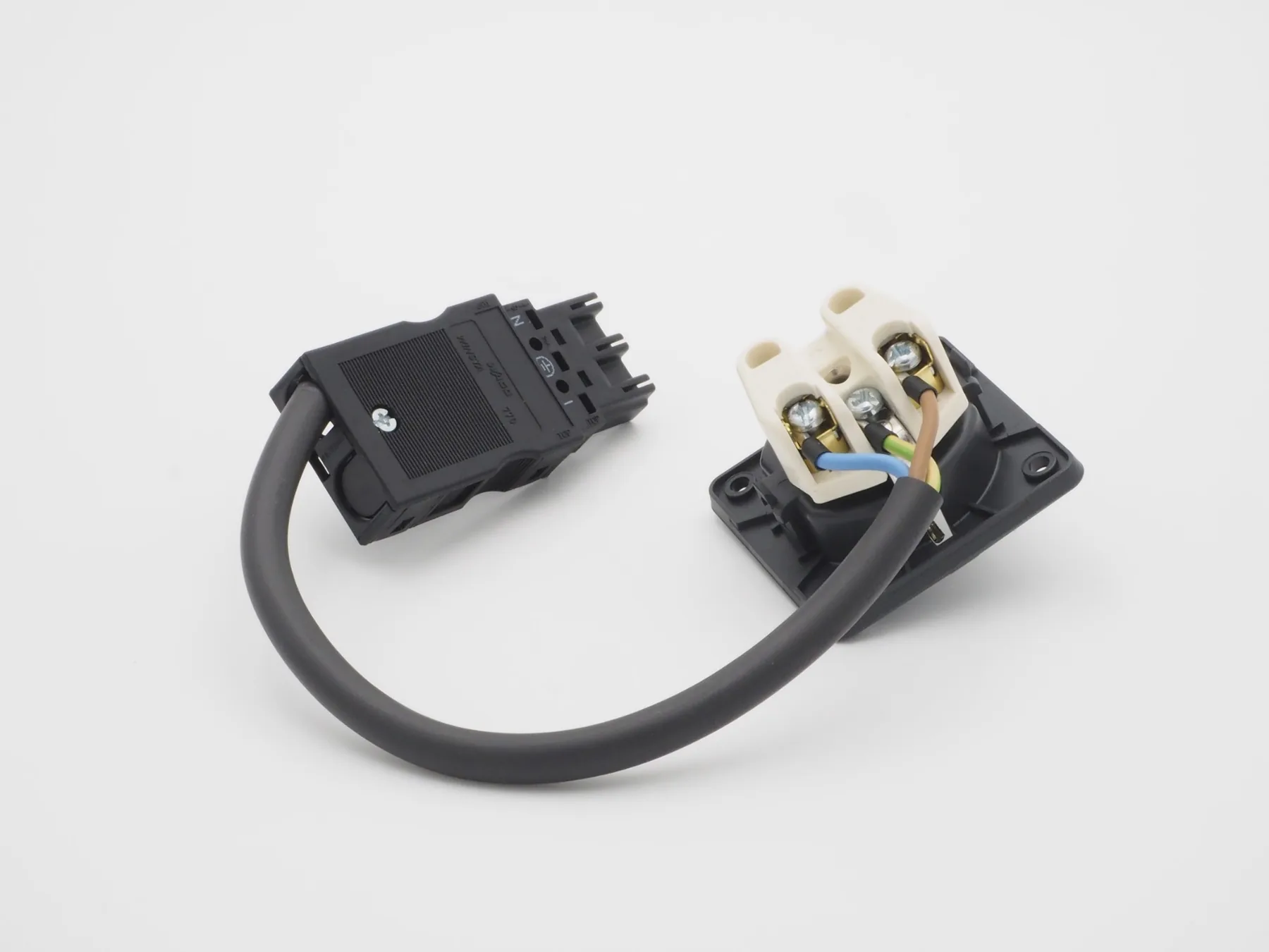 Panel mounted socket with installation connector